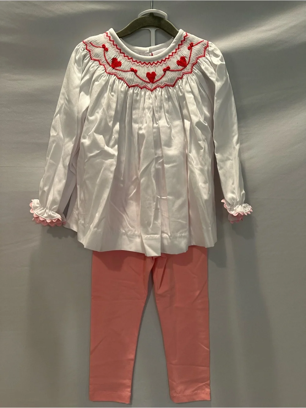 Girls White Top & Red Heart & Pink Set